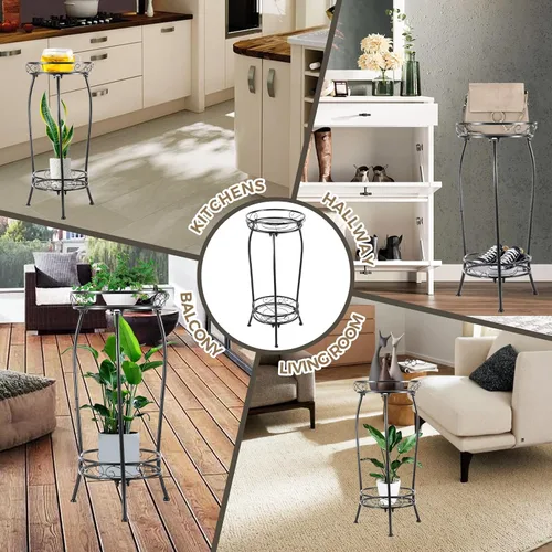 Vista 20 de Kavlium Paquete de 2 Soportes para Plantas de Interior y Exterior, Soportes Altos de Metal Negro Resistentes al Óxido y Estables, Estante