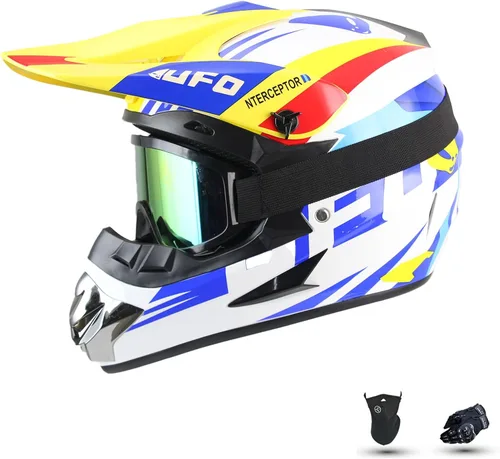 Vista 7 de Casco de motocross para jóvenes, aprobado por el DOT, cascos para niños ATV con gafas, guantes y máscara, para motocross, ATV, BMX Off-Road