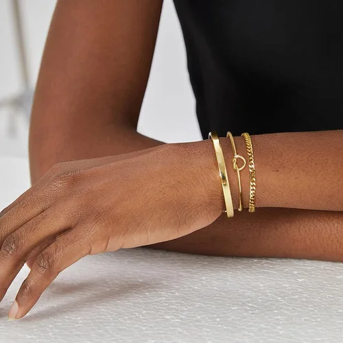 Vista 2 de Delicado juego de pulseras de cadena de oro para mujer, chapado en oro real de 14 quilates, pulseras de cadena de eslabones para mujer, pulseras