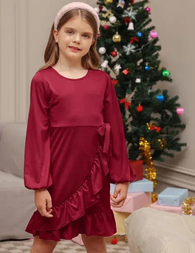 Vista 6 de GRACE KARIN Vestidos de fiesta con cuello redondo para niñas con dobladillo de volantes de doble capa 5-12 años