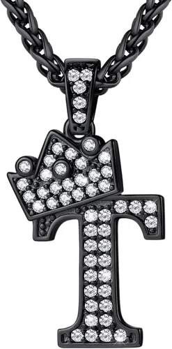 Vista 61 de U7 Crown Initial Number Necklace for Men Women A-Z Letter Pendant Chain a. Oro