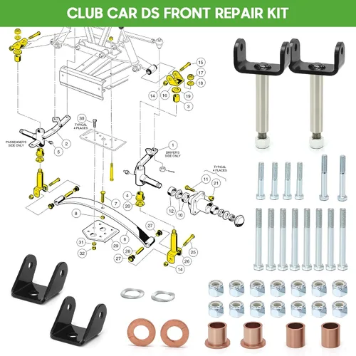 Vista 4 de 10L0L Kits de bujes de reparación de carrito de golf – Kits de bujes de reparación de extremo delantero y trasero para Club Car DS 1993 Arriba – Kit