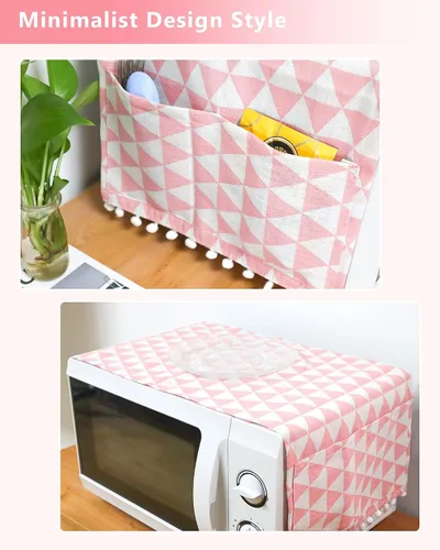 Vista 7 de Funda para horno de microondas, protector de máquina de algodón, a prueba de polvo, funda decorativa para electrodomésticos de cocina con bolsillos
