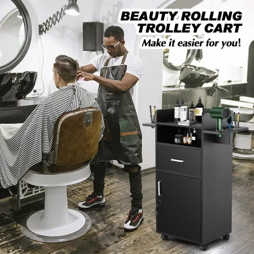 Vista 7 de Artist Hand Gabinete de salón para estilista – Estación de pelo con ruedas, carrito de salón de belleza con 6 soportes para herramientas, polea fija