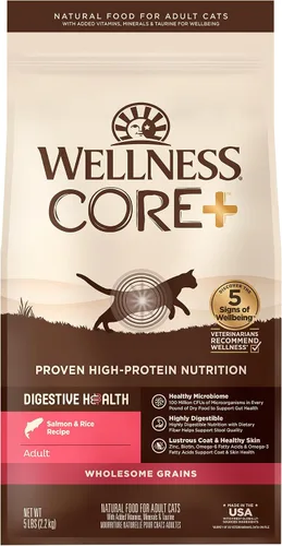 Vista 12 de Wellness CORE+ - Alimento seco para gatos adultos para interiores y exteriores, granos integrales, natural, salud digestiva con pollo y arroz