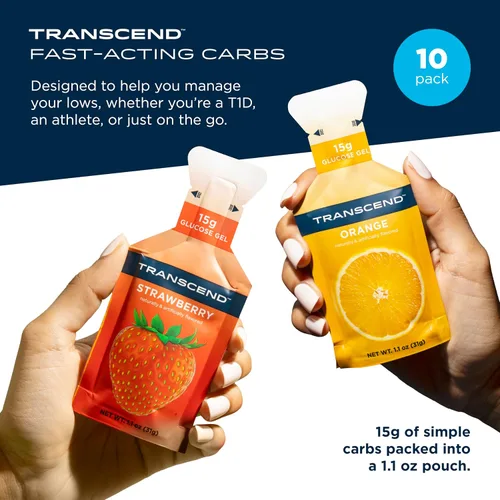 Vista 2 de Transcend Foods Geles de fresa + naranja (1.1 oz, paquete de 10) Gel de carbohidratos de acción rápida sabor a fresa y naranja – Sin cafeína, sin