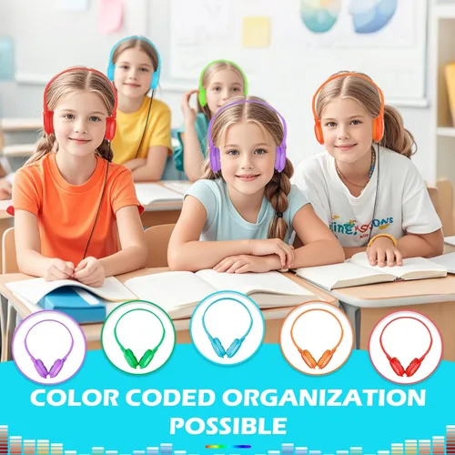 Vista 5 de Paquete de 10 auriculares para niños a granel para la escuela, auriculares al por mayor para estudiantes, adolescentes, niños, conector de 0.138 in