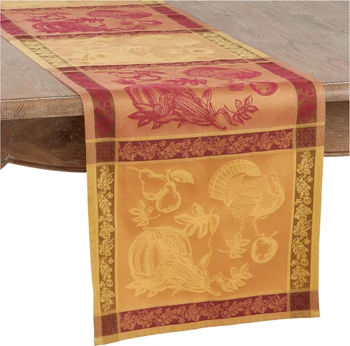 Vista 3 de Mantel de cena con diseño jacquard de Acción de Gracias en colores otoñales naranjas, 72 x 120 pulgadas, rectangular