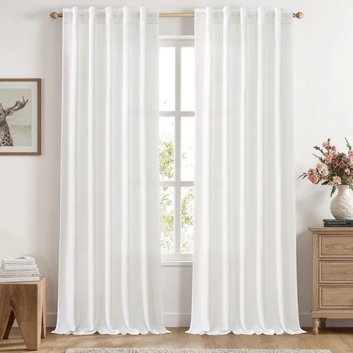 Vista 32 de MIULEE - Cortinas de lino sintético de 96 pulgadas de largo, 2 paneles, cortina semitransparente natural con pestaña trasera, bolsillo para barra
