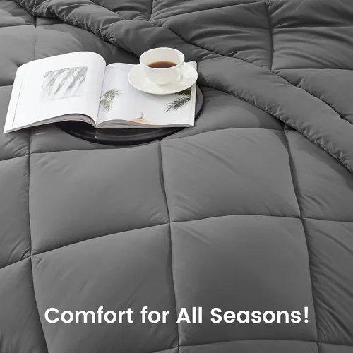 Vista 4 de SLEEP ZONE Edredón Queen con Relleno de Edredón, Edredón Reversible Alternativo al Plumón, Ropa de Cama Ligera, Suave y Transpirable para Todas