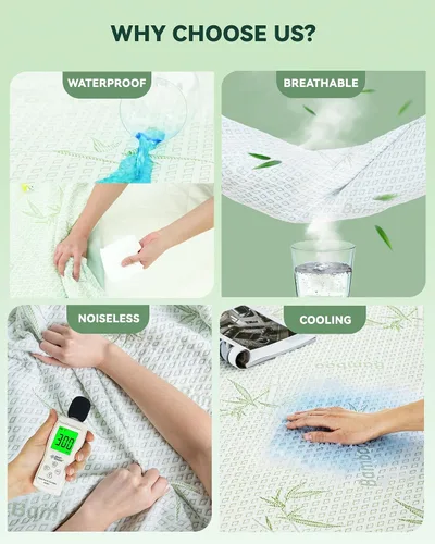 Vista 4 de Protector de colchón impermeable, 15% viscosa de bambú, funda de enfriamiento para personas que duermen con calor, tela de aire 3D, transpirable