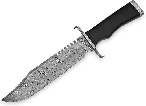 Vista 2 de SFG - Cuchillo Bowie de caza de hoja fija de 14 pulgadas, hoja de acero de Damasco, mango de micarta negro antideslizante, caza, camping, mochilero