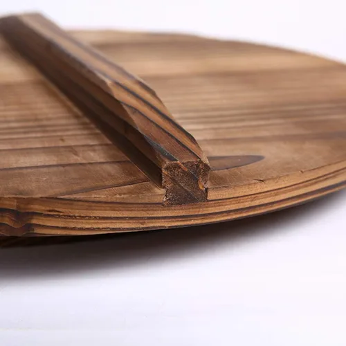 Vista 4 de Cabilock Tapa de olla de madera, protector de salpicaduras de aceite para cocinar, diseño elegante que retiene el vapor evita quemaduras