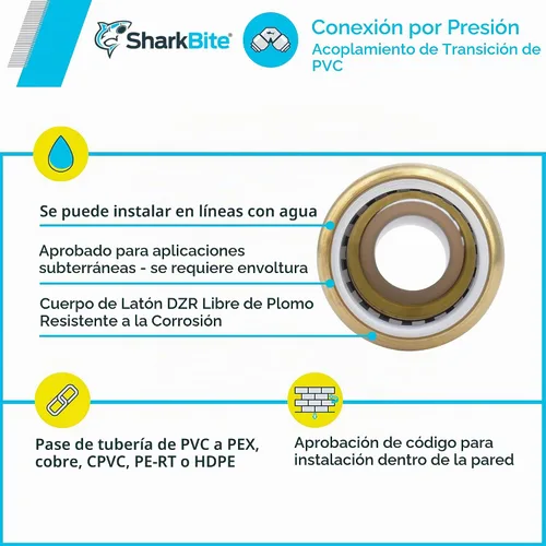 Vista 6 de Shatg #Sharkbite acoplamiento de transición de PVC de 1/2” Cts x 1/2"., UIP4020A, 0 volts