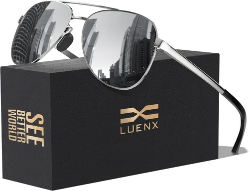 Vista 8 de Luenx Aviator Sunglasses Men Polarized Women Classic UV400 Driving Negro