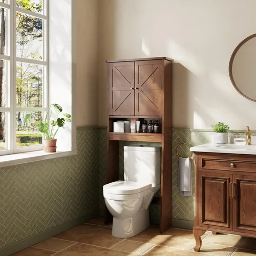 Vista 8 de Over The Toilet Storage Cabinet,Wood Organizer with Barn Door Natural