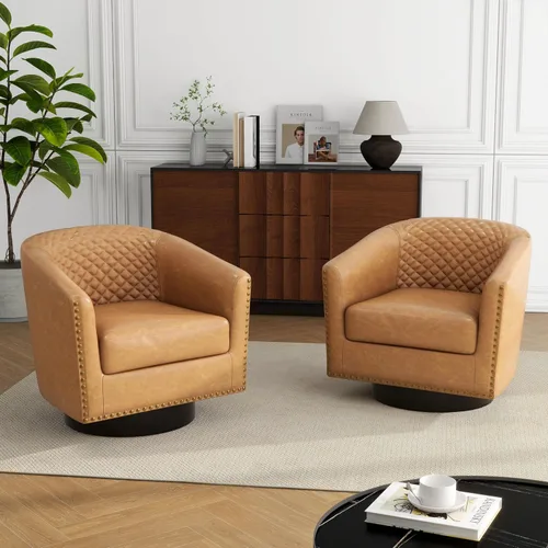 Vista 35 de Silla Barrel de Acento, Silla de Club Tapizada de Piel Sintética con Ribete de Clavos, Cómodo Sillón de Lectura para Sala de Estar Dormitorio Sala