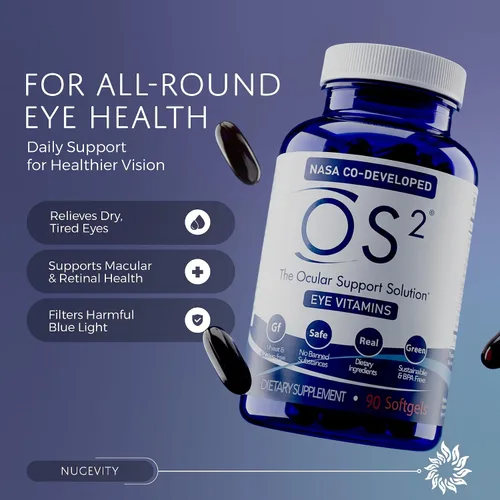 Vista 2 de OS2 Solución de apoyo ocular – Vitaminas patentadas para ojos para salud macular, ojo seco y luz azul – Luteína, zeaxantina, Omega 3, astaxantina