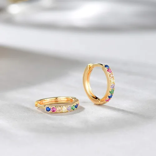 Vista 4 de VACRONA - Aretes tipo arracada de aro para mujer, chapados en oro de 14 quilates, diseño de Huggie