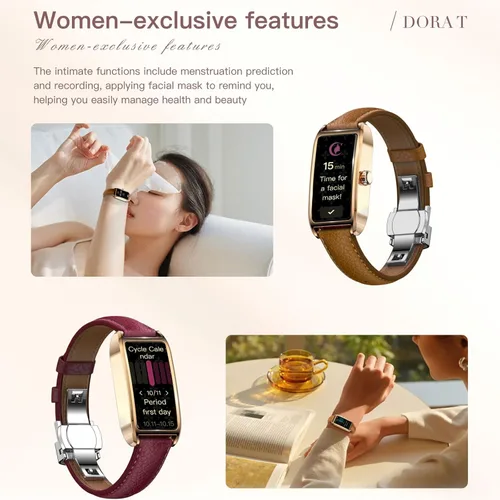 Vista 6 de Amoled Laies - Reloj inteligente para mujer, reloj inteligente con correa de piel, monitor de ritmo cardíaco, estrés, sueño, 12 modos deportivos