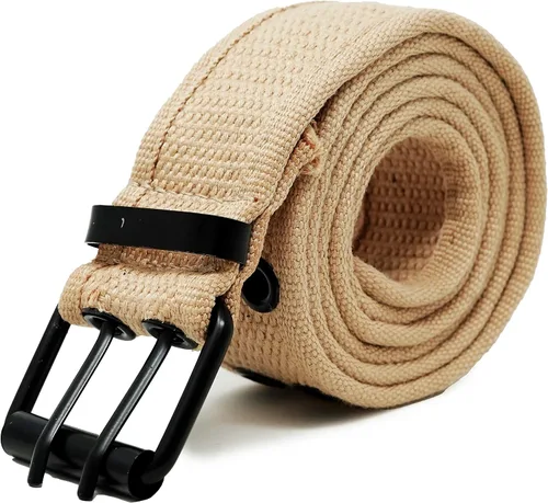 Vista 8 de Funky Junque Mens Women Belt Work Tactical Canvas Military Double Pronged Heavy Duty Army Grommets Web Black Grunge