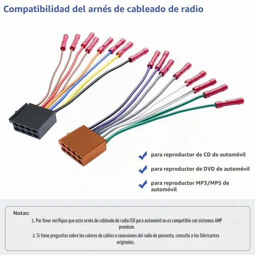 Vista 6 de Adaptador de arnés de cable para radio estéreo de coche, arnés de cable de radio ISO de 16 pines con conector de acoplamiento reemplazable