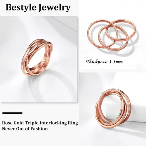 Vista 5 de Bestyle Anillos entrelazados para mujeres y niñas, anillos cruzados apilables de acero inoxidable en tono plataorooro rosanegro, anillo de promesa
