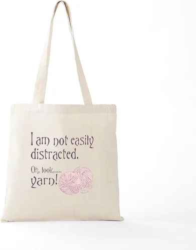 Vista 5 de CafePress Distracted by Yarn - Bolsa de compras de lona beige natural reutilizable