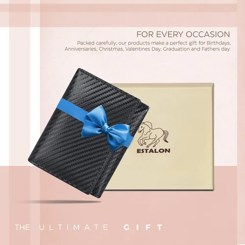 Vista 5 de ESTALON Slim RFID Wallets for Men - Genuine Leather Front Pocket Trifold Wallet