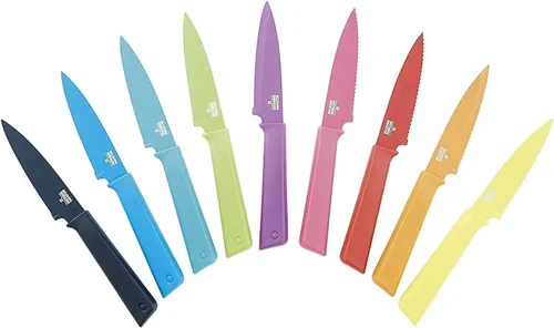 Vista 4 de Kuhn Rikon Colori+ Cuchillo de pelar recto antiadherente con funda de seguridad, hoja de 4 pulgadas, color verde
