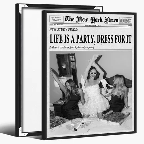 Vista 21 de Arte de revista de periódicos feministas: impresión en lienzo en blanco y negro para decoración de dormitorio Y2K, pared de carrito de bar