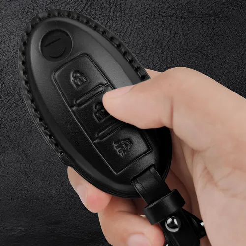 Vista 5 de Tukellen Compatible con llave de Nissan, funda de cuero genuino hecha a mano para Altima Pathfinder Armada Murano Maxima Rogue Infinity Smart Remote