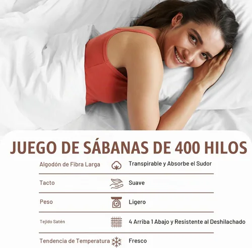 Vista 3 de Pizuna 100% algodón blanco, juego de sábanas de satén de algodón de 400 hilos de fibras largas tamaño completo, sábanas con bolsillo de 15 pulgadas