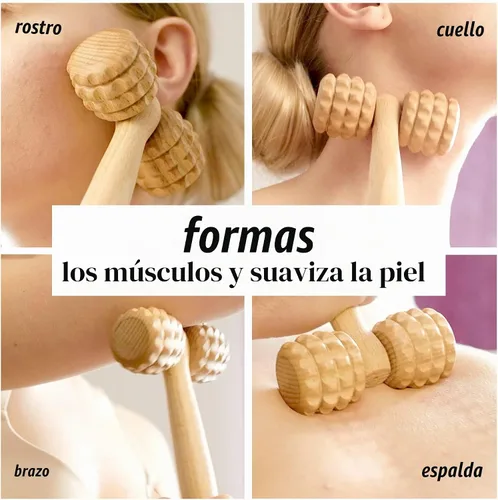 Vista 2 de tuuli Maderotherapy - Juego de rodillos de masaje de madera para relajar los músculos, cuidado personal, masajeador de madera para cuerpo, espalda