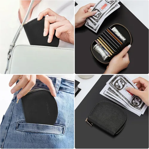 Vista 6 de CORALDAISY Cartera de piel vegana con tarjetero para tarjetas de crédito con cremallera, 2-negro, Mini