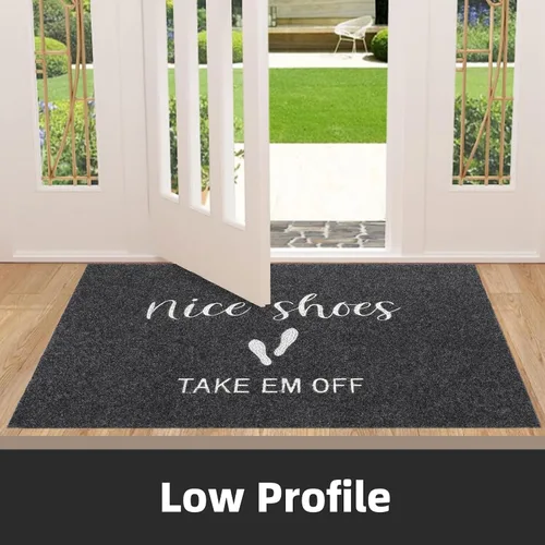 Vista 3 de Tapetes de bienvenida de 17 x 30 pulgadas, tapete divertido antideslizante para puerta delantera, divertido bordado para puerta delantera, zapatos