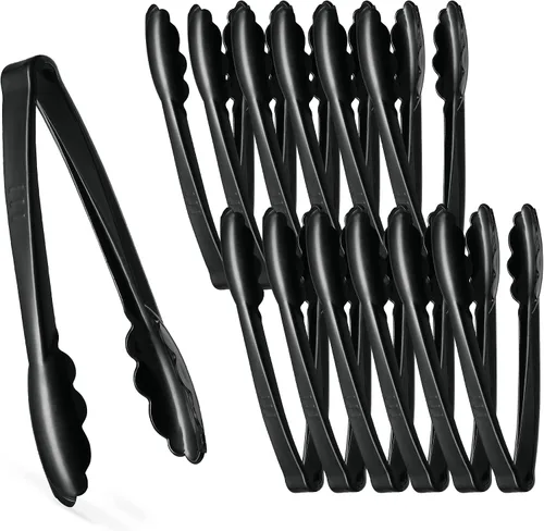 Vista 6 de Plasticpro Juego Combinado de Pinzas para Servir Negras Reutilizables de Servicio Pesado - 4 Piezas (7.5'', 9'', 12'') para Cocina, Barbacoa