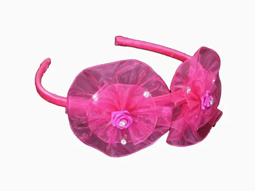 Vista 3 de Cinta de flores de organza y diadema de diamantes de imitación (rojo)