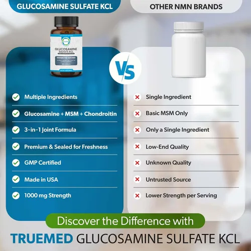Vista 8 de Sulfato de glucosamina KCL con condroitina y MSM - Suplementos articulares para mujeres y hombres - Suplemento de glucosamina condroitina MSM