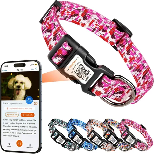 Vista 22 de Collar de perro personalizado ilFindYou con etiqueta de código QR para identificación de mascotas, collar reflectante de seguridad, adecuado