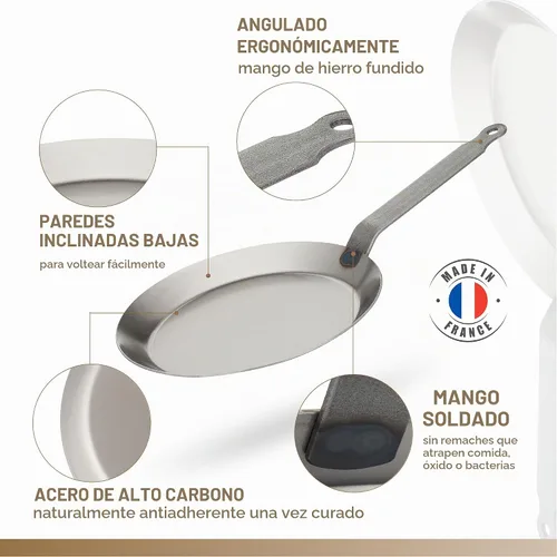 Vista 7 de Matfer Bourgeat Sartén para crêpes de acero al carbono negro, 7