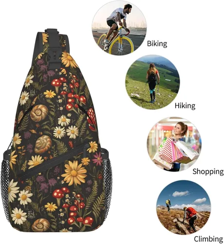 Vista 5 de Small Crossbody Bags for Women Men - Vintage Mushroom Plant Print Adjustable Shoulder Bag Fanny Packs Belt Sling Bag Crossbody Purses Backpack for