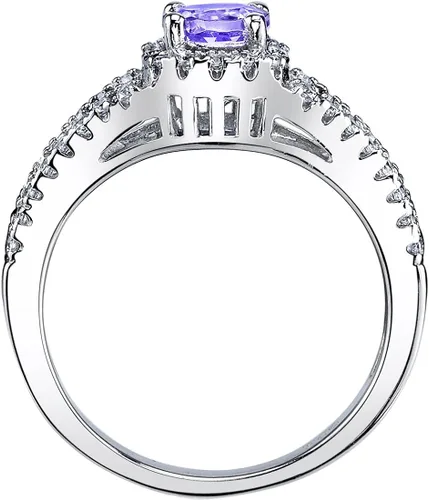 Vista 2 de Peora Anillo solitario de recuerdo de Tanzanita para mujer, plata de ley 925, piedra preciosa auténtica, forma redonda de 0.50 quilates, 0.197in