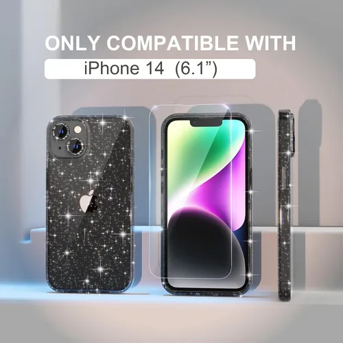 Vista 2 de Choiche, funda para iPhone 14 de mujer, brillante, protección de grado militar, 2 cubiertas de lentes de cámara Diamond, 2 protectores de vidrio