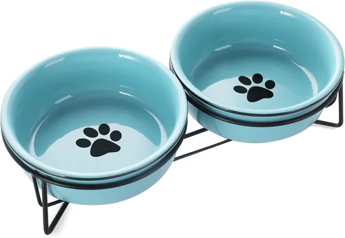 Vista 10 de GDCZ Ceramics - Cuencos elevados para gatos con soporte de metal Heighten, 15 onzas (negro)