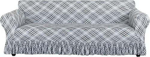 Vista 34 de FUANGUI Funda para Sofá de 1 Pieza, Funda Elástica para Sofá Estampada para Sofá de 3 Cojines con Falda Apta para Mascotas, Fundas de Sofá Lavables