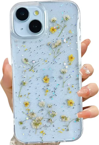 Vista 53 de LSEEKA Funda transparente para iPhone 11 con diseño de flores prensadas reales, linda y brillante, patrón floral rosa, funda protectora delgada