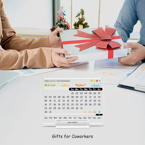 Vista 4 de Calendario de escritorio acrílico perpetuo – Bonita decoración moderna de oficina y regalos de oficina para compañeros de trabajo, mujeres y hombres