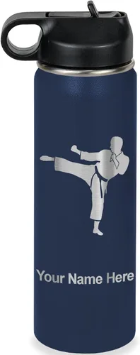 Vista 54 de Botella de agua personalizada LaserGram, Karate Man, de acero inoxidable con aislamiento al vacío de doble pared con tapa abatible, regalo grabado