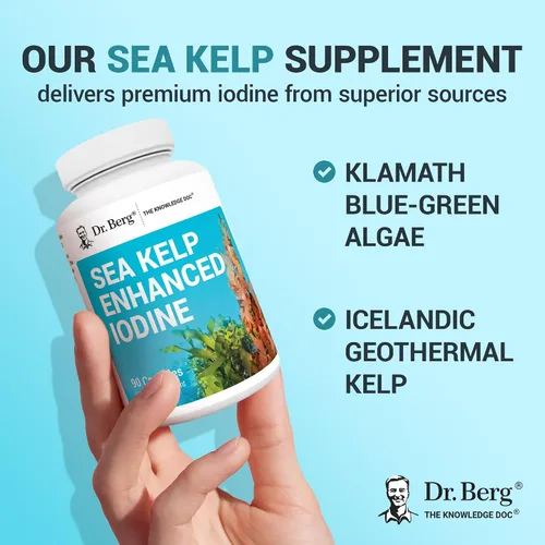 Vista 6 de Dr. Berg Sea Kelp Yodo mejorado - 200 mcg de yodo premium - Mezcla de algas marinas incluye algas azul-verdes Klamath y algas marinas - 90 cápsulas
